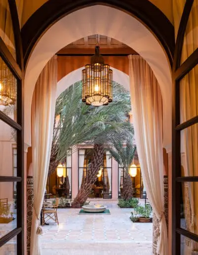 Recdi8 Living Interior Design - Marrakech Riad Restoration - View from Suite Mmuddu into the patio