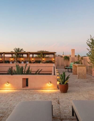 Recdi8 Living Interior Design - Marrakech Riad Restoration - Roof Top with evening light