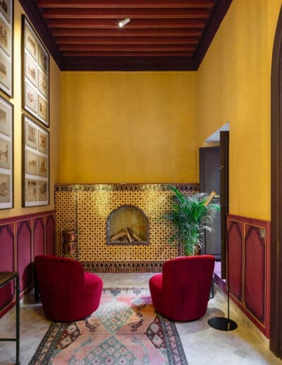 Recdi8 Living Interior Design - Marrakech Riad Restoration - Living Room Fireplace
